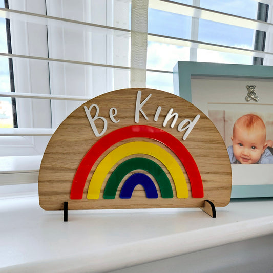 Be kind Rainbow free standing wooden plague