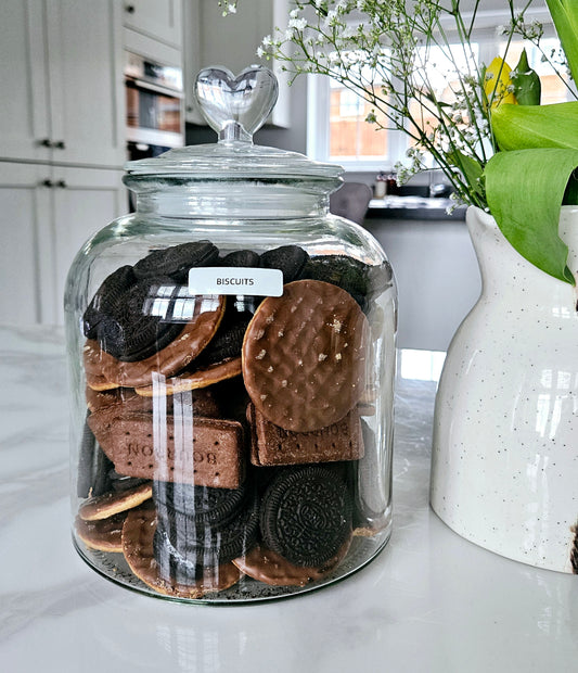 glass storage jar with heart lid medium in size