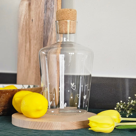 Drinks carafe with cork and white hearts and spots detail