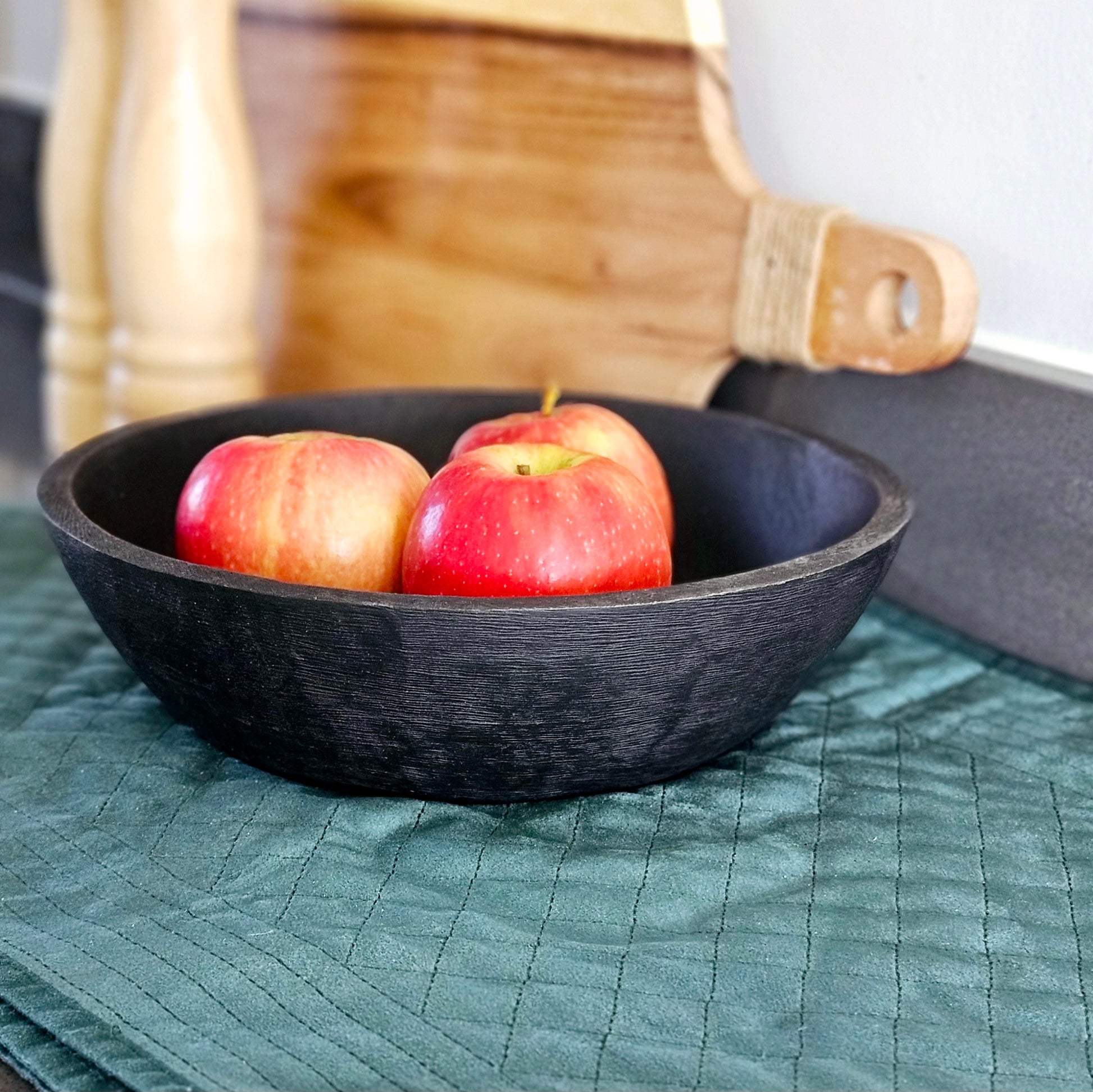 black round wooden bowl for fruit or accessories 