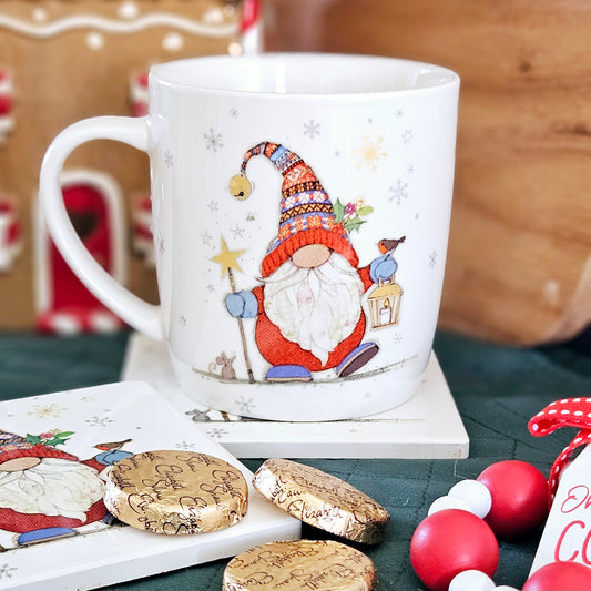 Bug Art Christmas Gonk Mug holding a lantern 