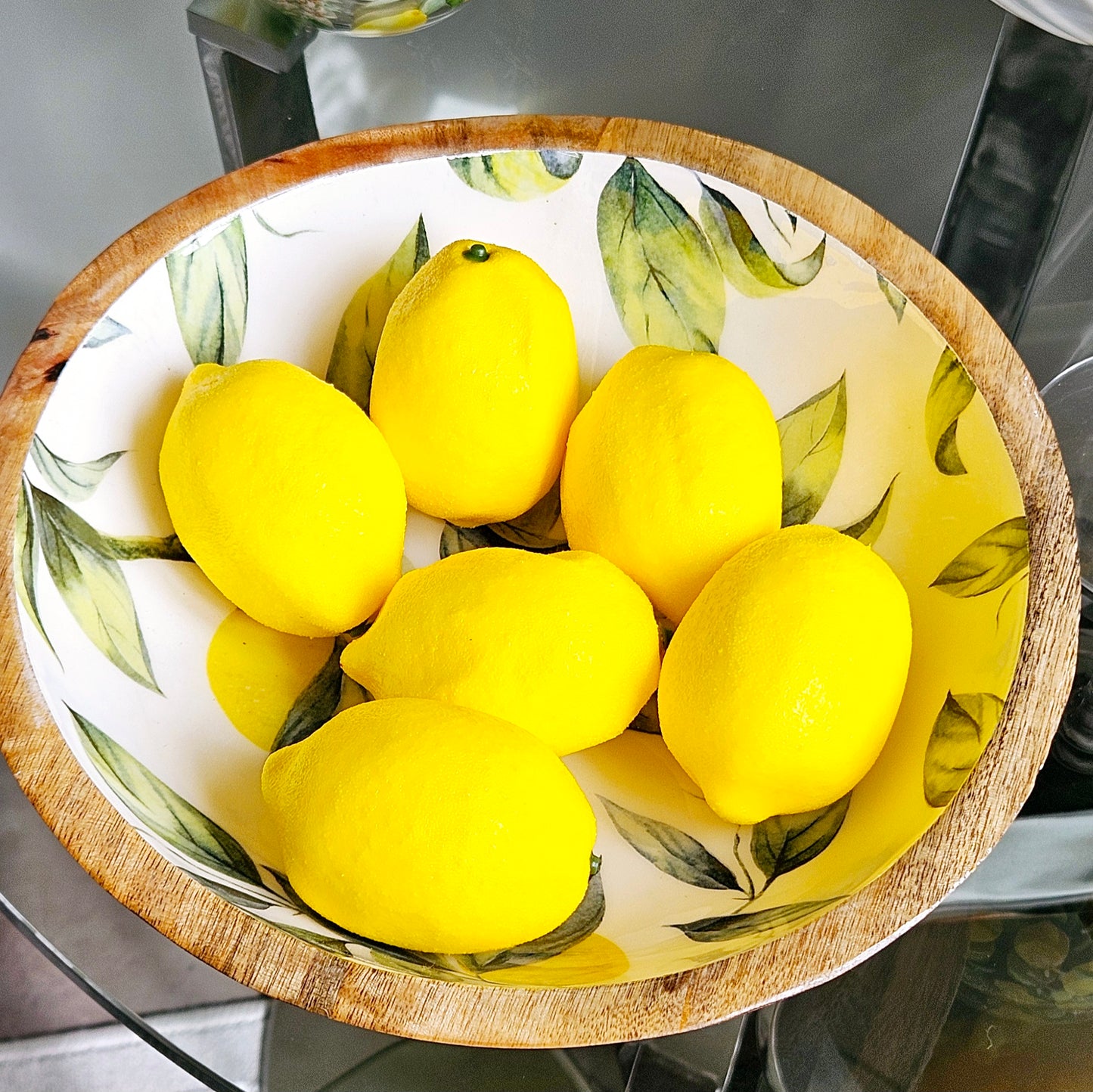 Handcrafted Lemons and Leaves Mango Wooden Bowl