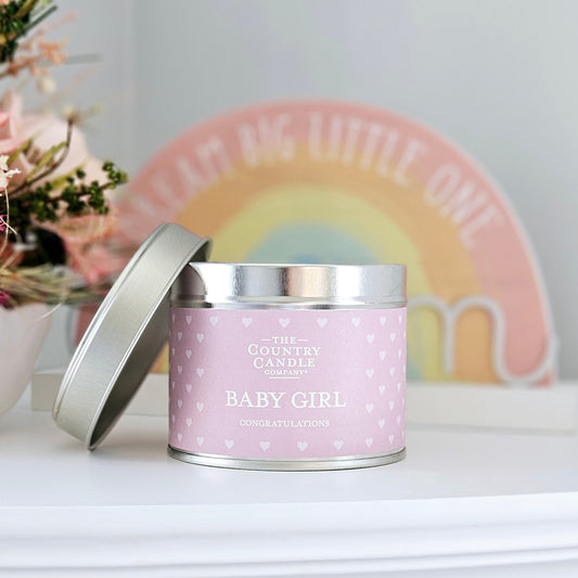 BABY GIRL CANDLE IN A TIN BY THE COUNTRY CANDLE COMPANY