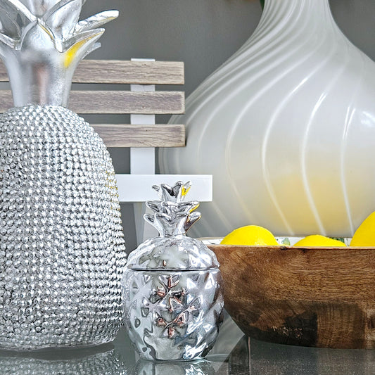 silver pineapple candle with removable lid