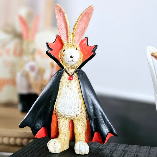 vampire bunny ornament wearing a Dracula style cape