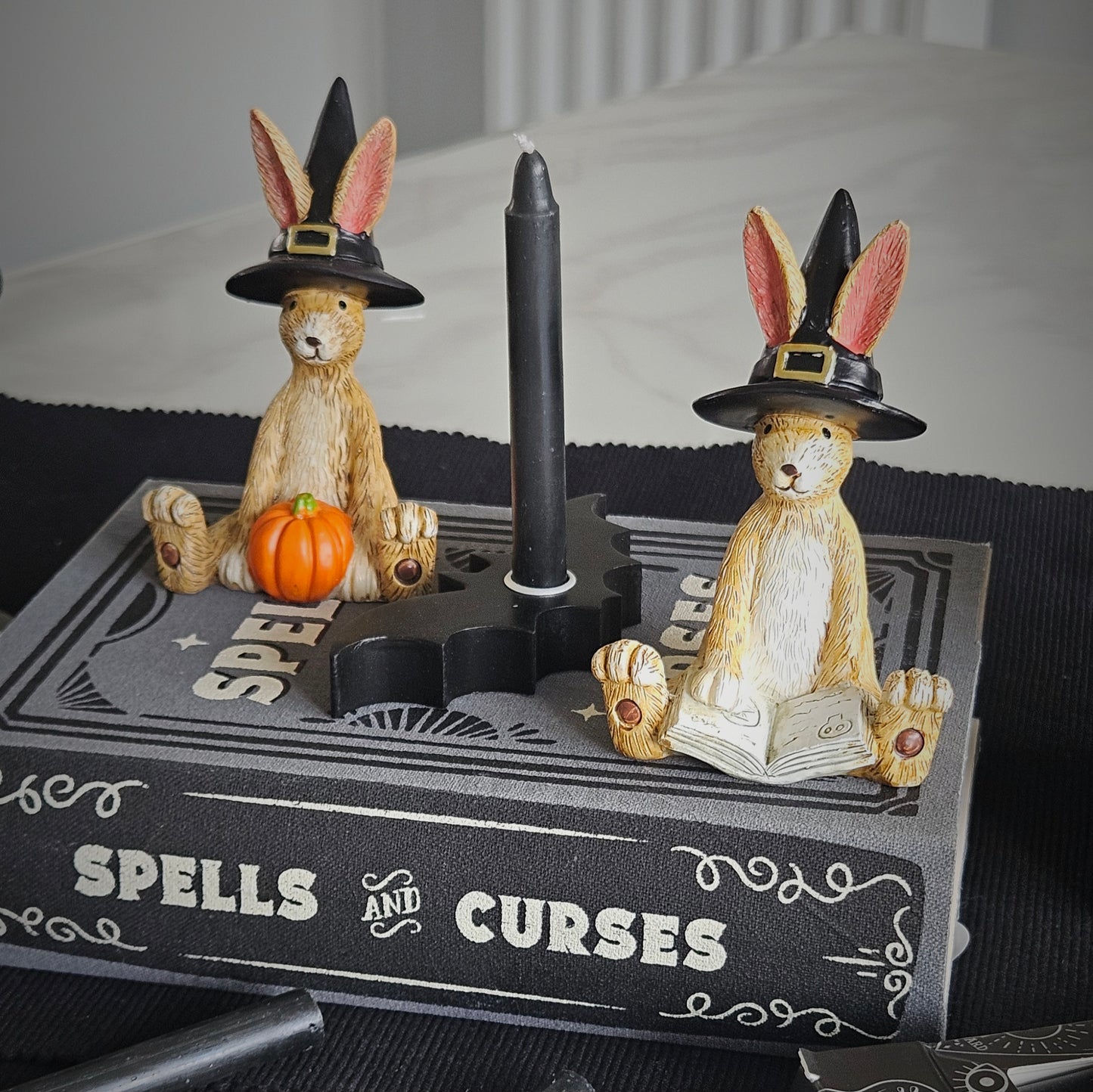 Halloween Sitting Spell Book Witch Rabbit