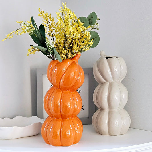 Orange pumpkin ceramic stacked vase