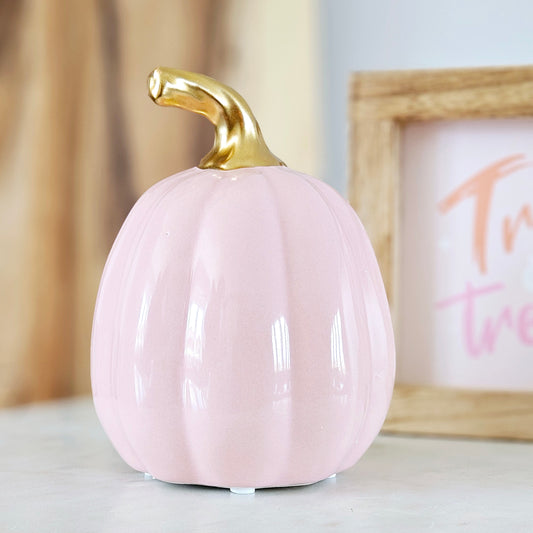 CERAMIC PINK PUMPKIN WITH GOLD STALK