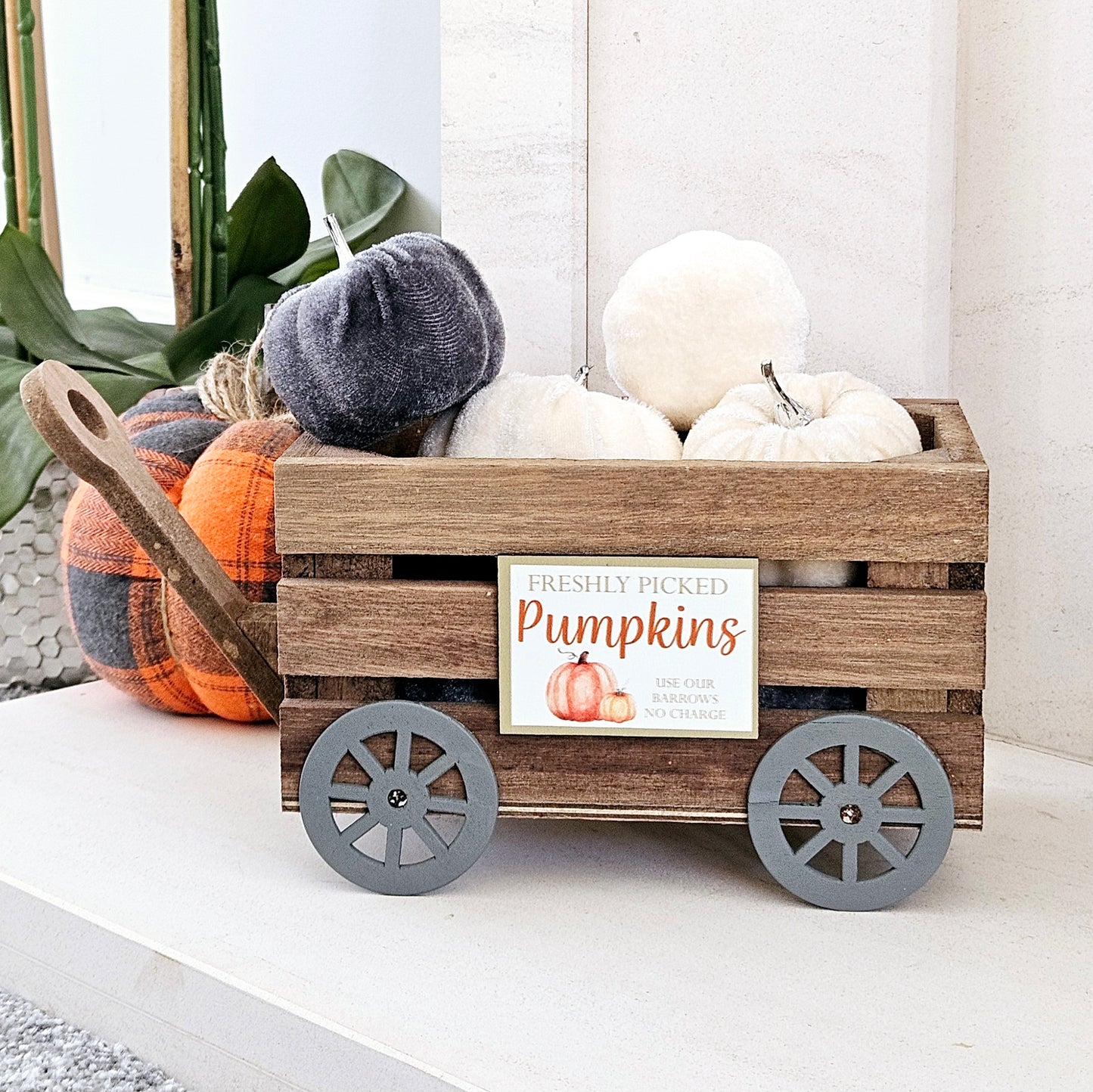 Wooden Pumpkin Cart Ornament