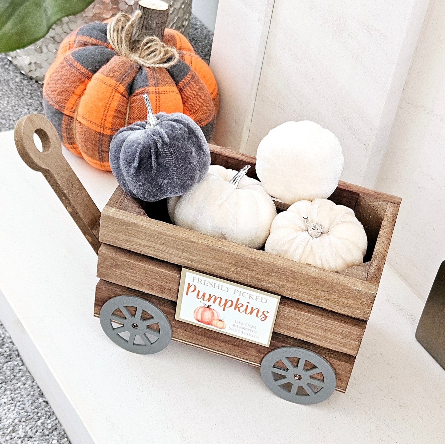 Wooden Pumpkin Cart Ornament