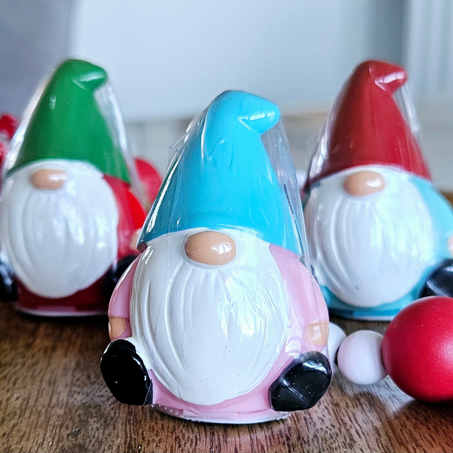 gonk/gnome lip balm in 3 colours blue red or green hats