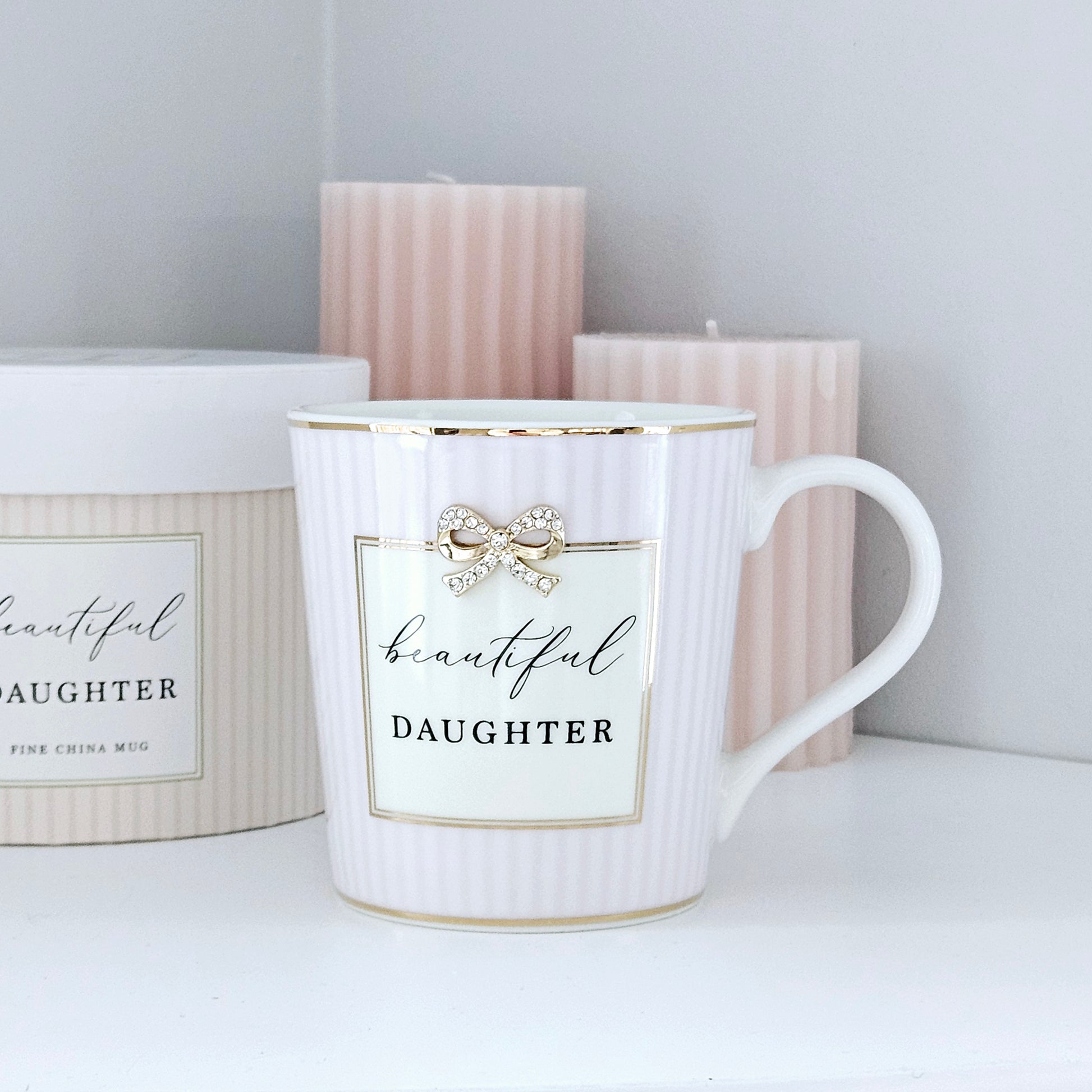 Beautiful daughter Diamante bow mug with gift box