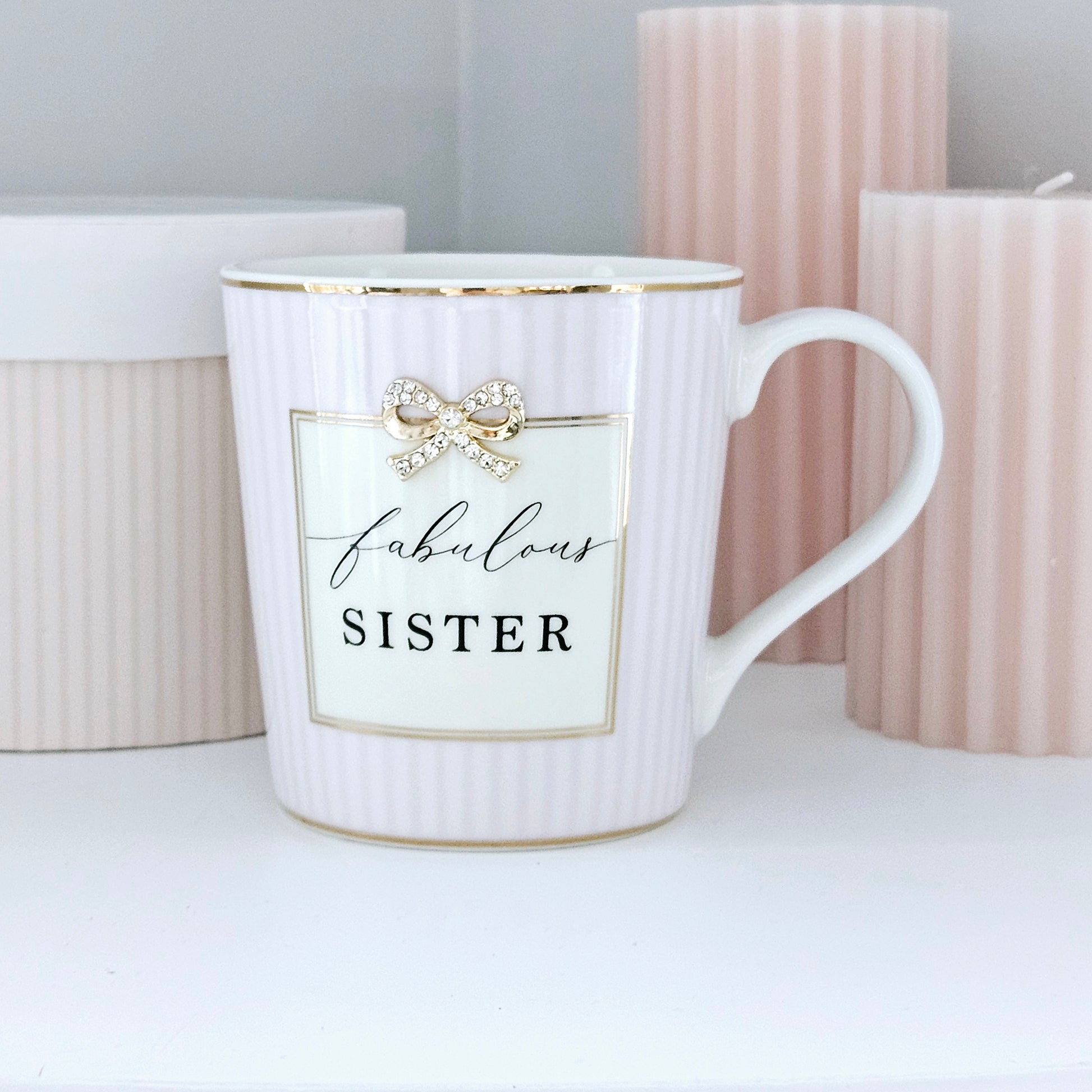 Fabulous sister Diamante bow mug in gift box 