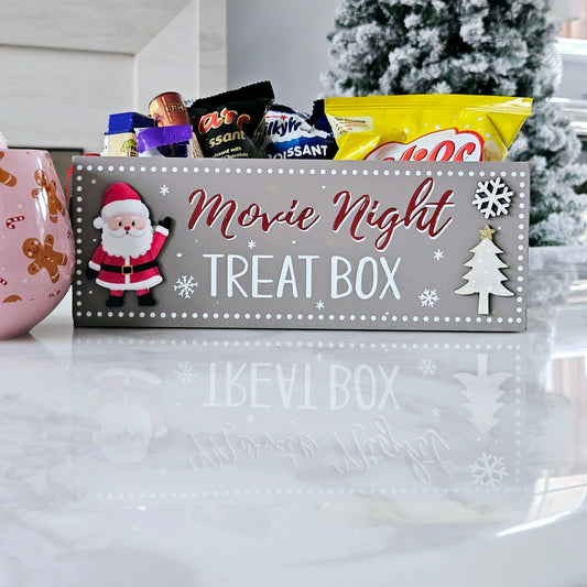 Movie night santa treat box wooden with gift tag