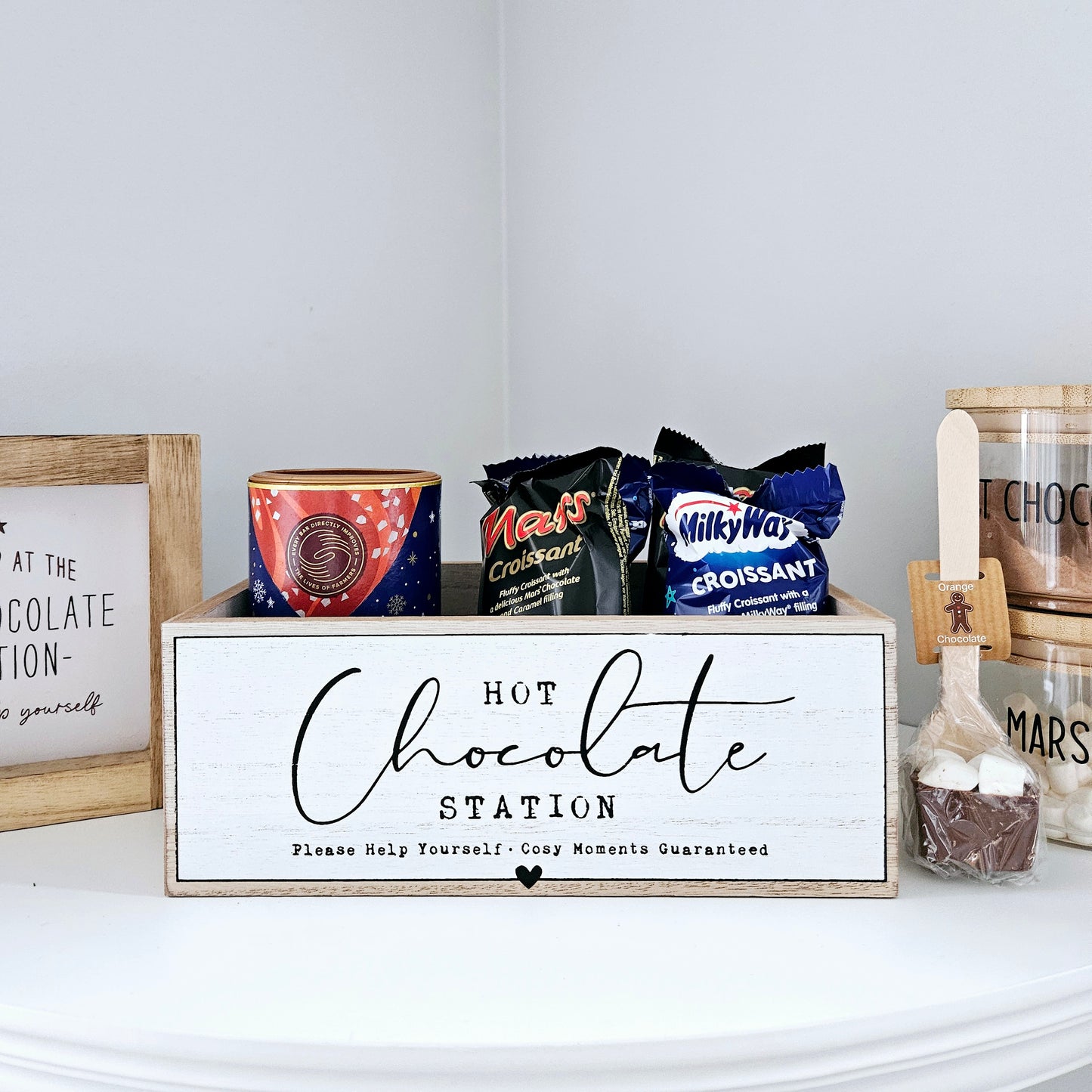 Hot Chocolate Station Wooden Crate Treat Box cosy moments guaranteed