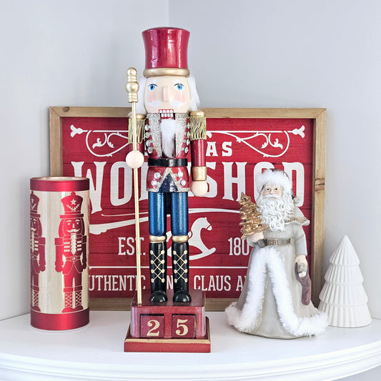 nutcracker perpetual calendar christmas countdown red blue and gold