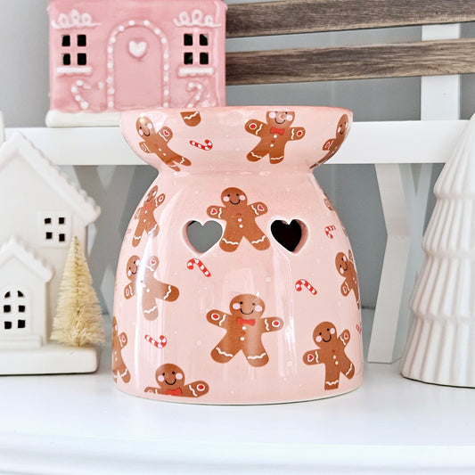 Pink gingerbread wax melt and oil burner gift set in matching box 1 gingerbread wax melt included