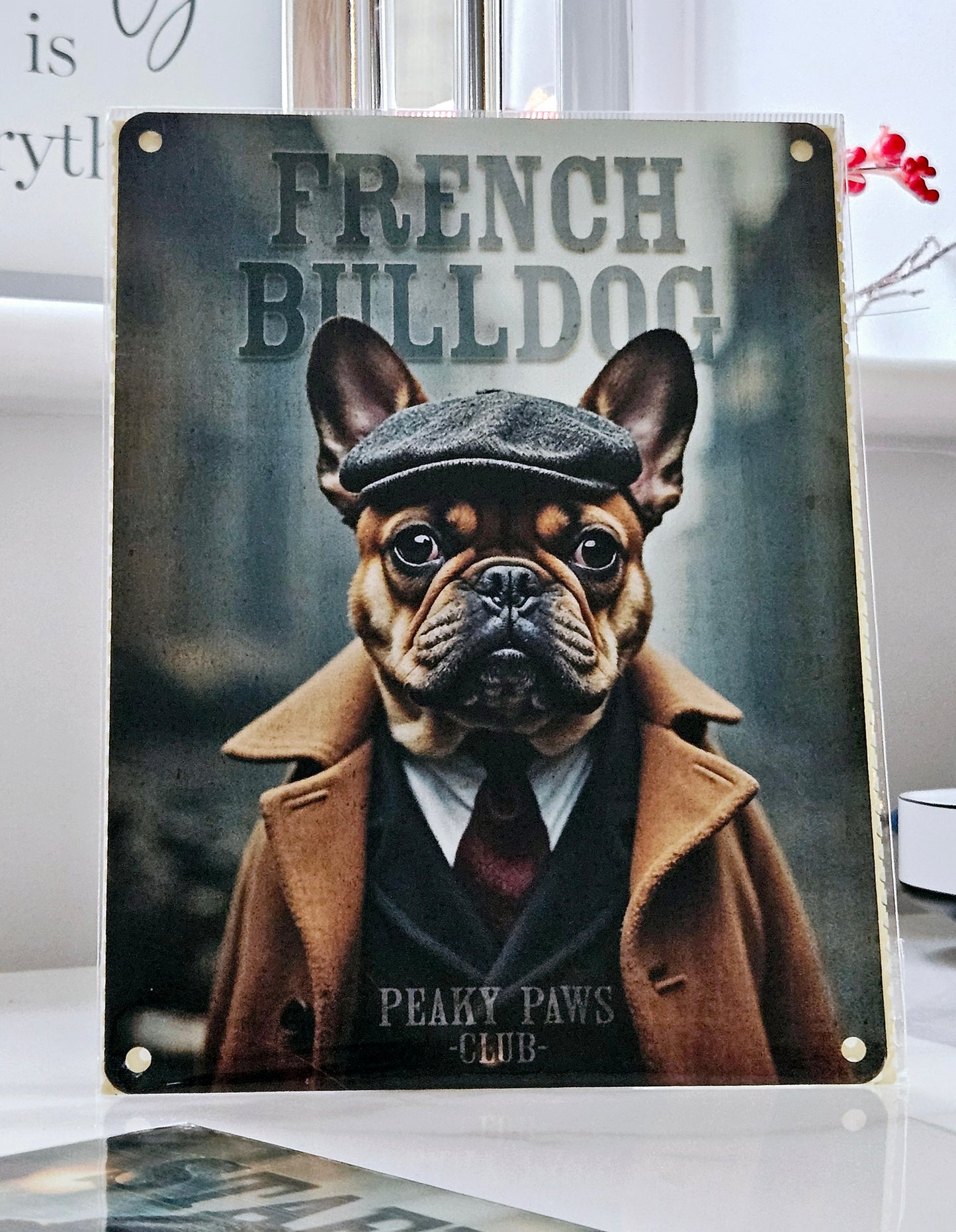 French bulldog peaky blinders metal plaque 20cm peaky paws club