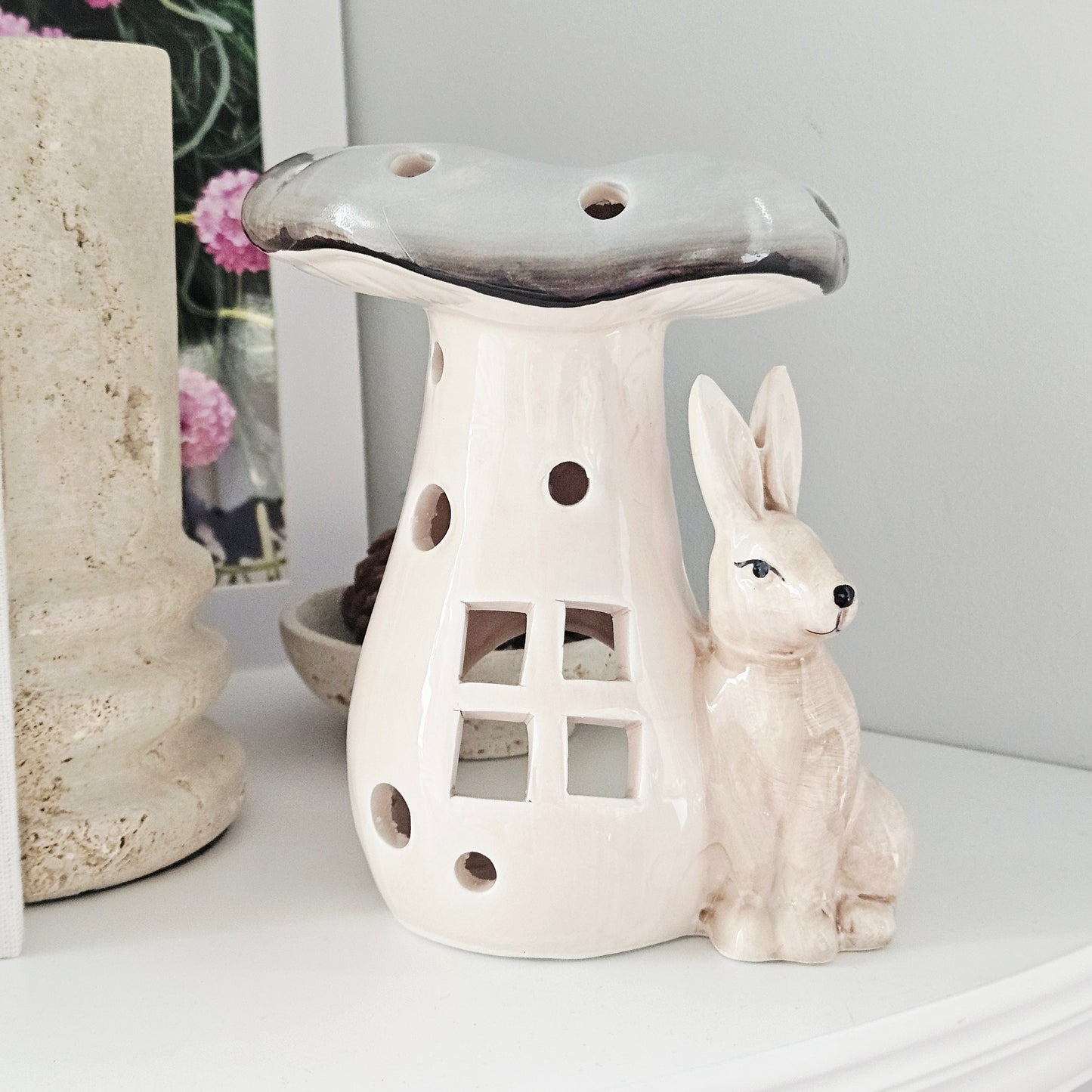 hare mushroom ceramic tea light holder