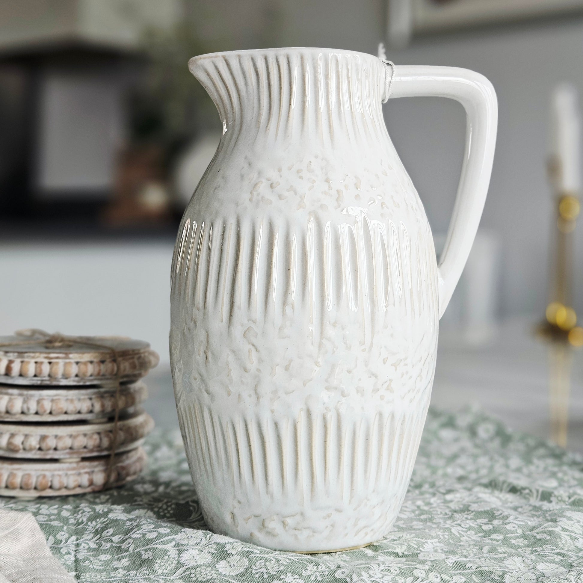 stoneware embossed jug white