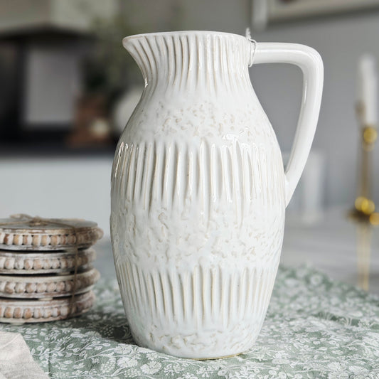 stoneware embossed jug white