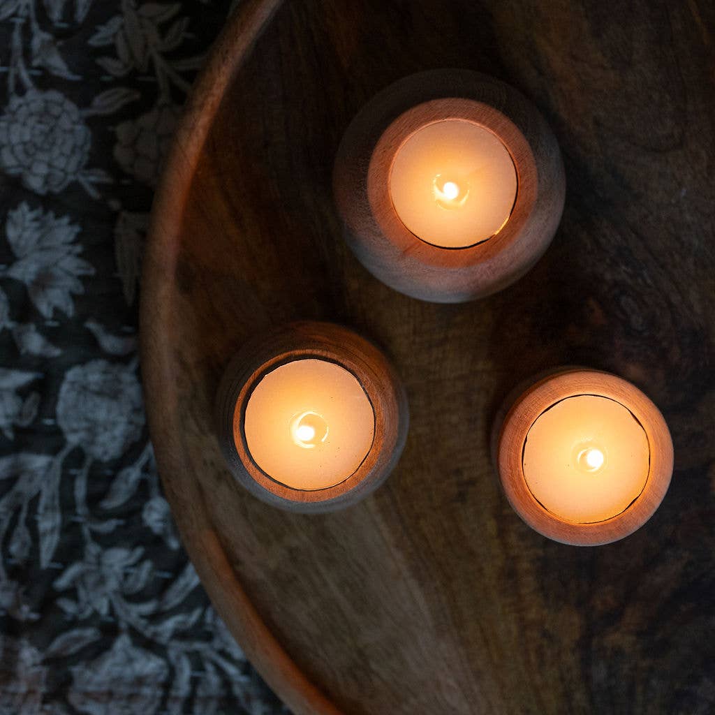 Narbonne Acacia Wood Tea Light Holder | Natural Candle Holder
