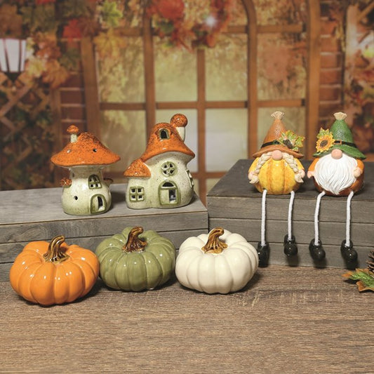 11x8cm decorative autumn pumpkins in three assorted colours for Halloween and seasonal home décor