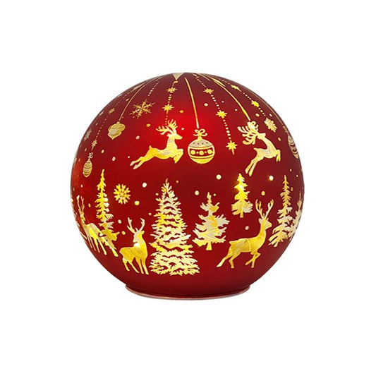 Red 12cm LED Christmas ball decoration featuring a festive reindeer design.