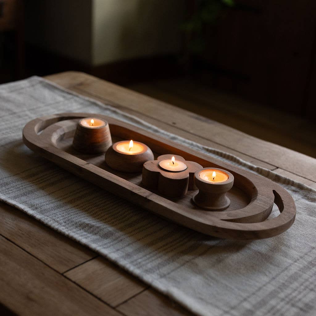 Narbonne Acacia Wood Tea Light Holder | Natural Candle Holder