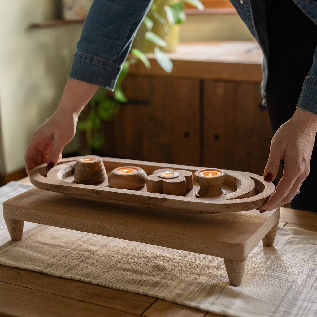 Ales Acacia Wood Tea Light Holder | Wooden Candle Holder