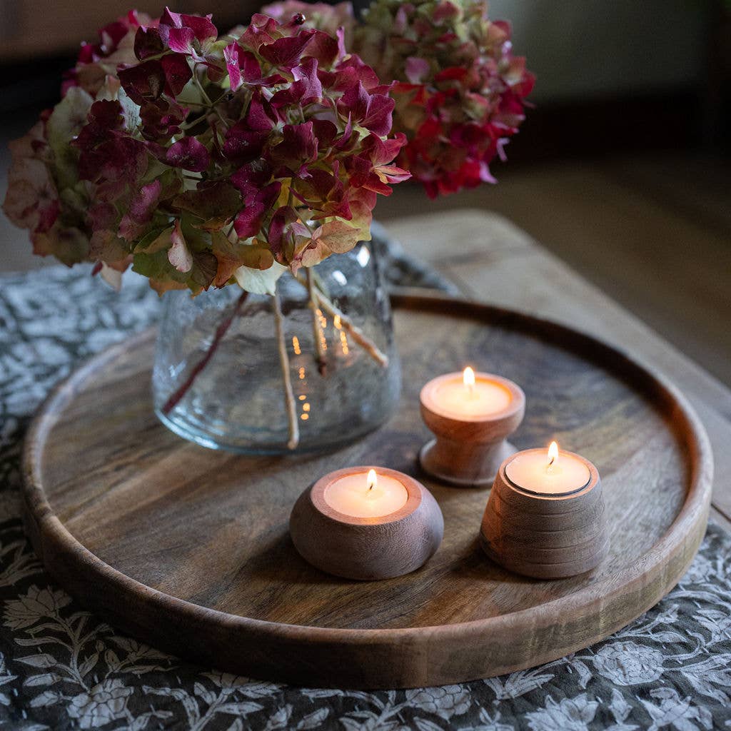 Narbonne Acacia Wood Tea Light Holder | Natural Candle Holder