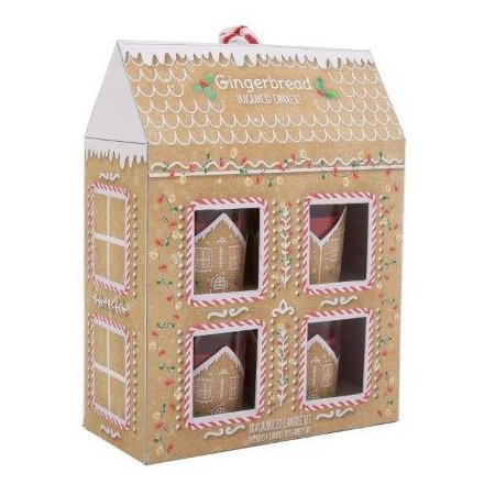 GINGERBREAD HOUSE SET OF 4 CANDLES AND CANDLE PLATE