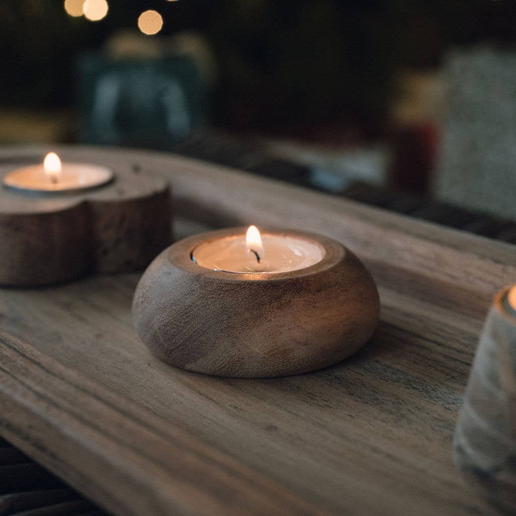 Narbonne Acacia Wood Tea Light Holder | Natural Candle Holder