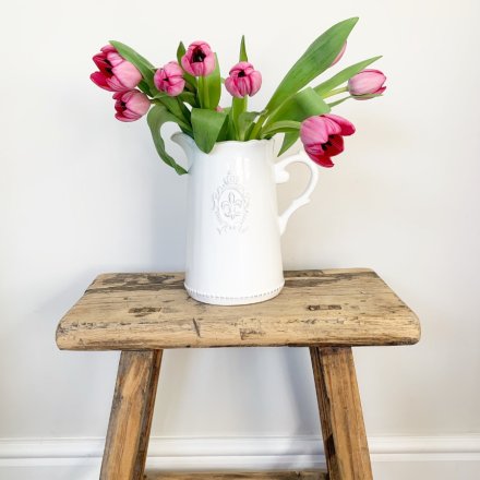 Fleur De Lis Jug Vase in white French country jug with distressed finish