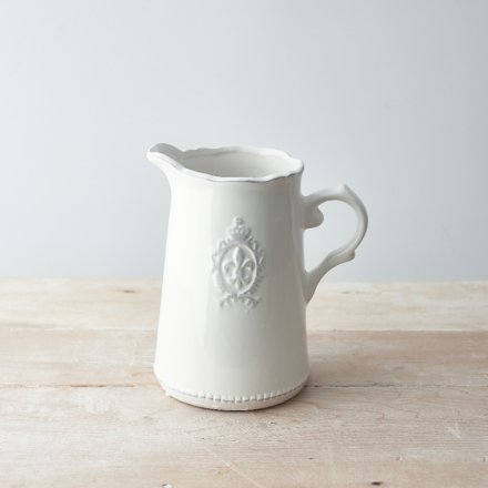 Ceramic White Fleur De Lis Jug