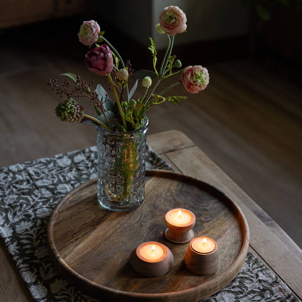 Narbonne Acacia Wood Tea Light Holder | Natural Candle Holder