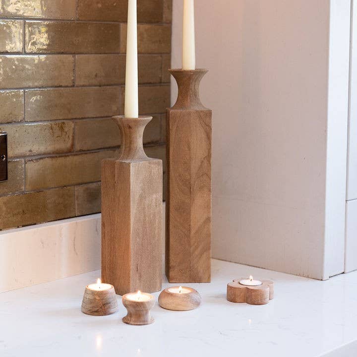 Mende Acacia Wood Tea Light Holder | Wooden Candle Holder