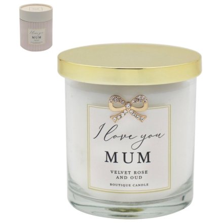 I love you mum Diamante scented bow candle velvet rose and oud