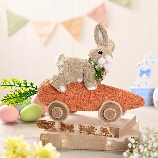 Decorative bunny on a carrot car 