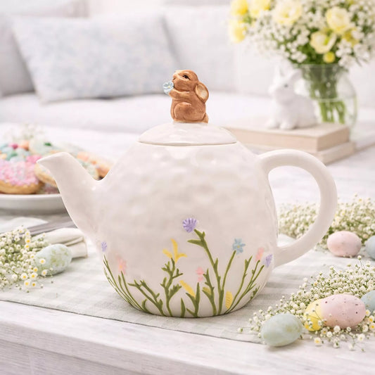 Teapot with bunny lid  and floral design