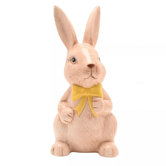 Decorative rabbit figurine with a yellow bow tie 