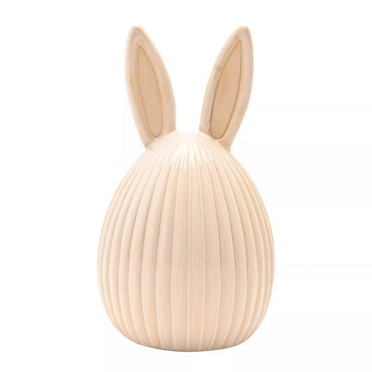 ceramic bunny with ears decoration with ribbed detailing 14cm