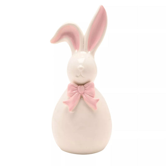 Ceramic rabbit figurine with pink bow