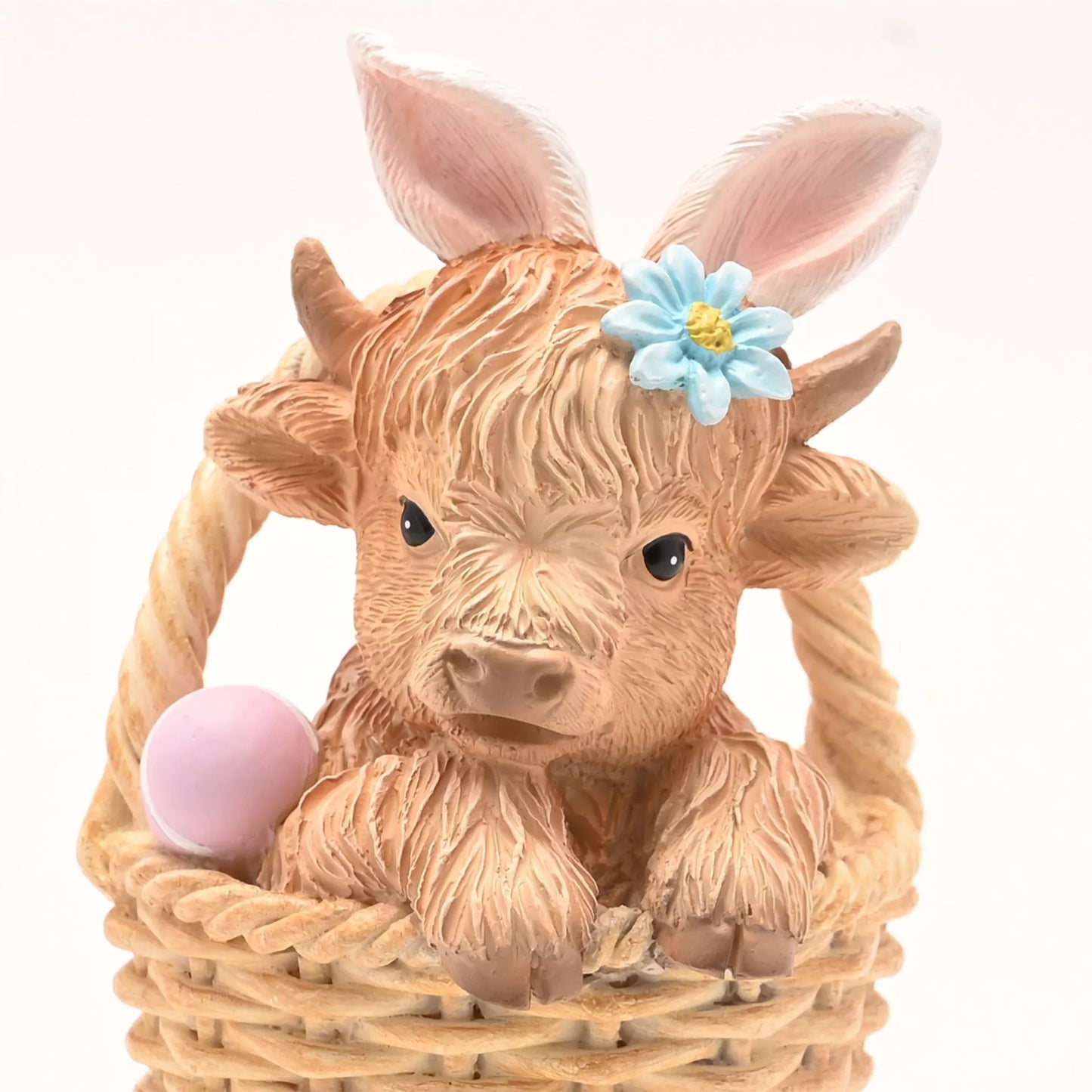 Highland Cow In Basket Figurine