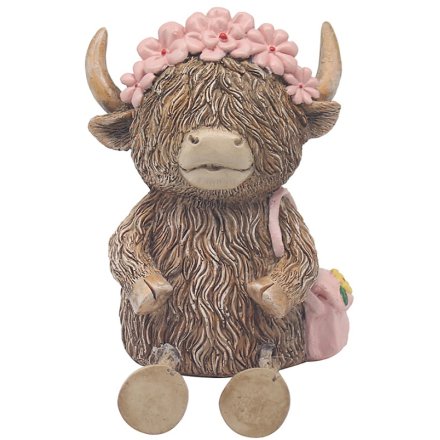 highland cow money bow with pink hair flower band and pink handbag