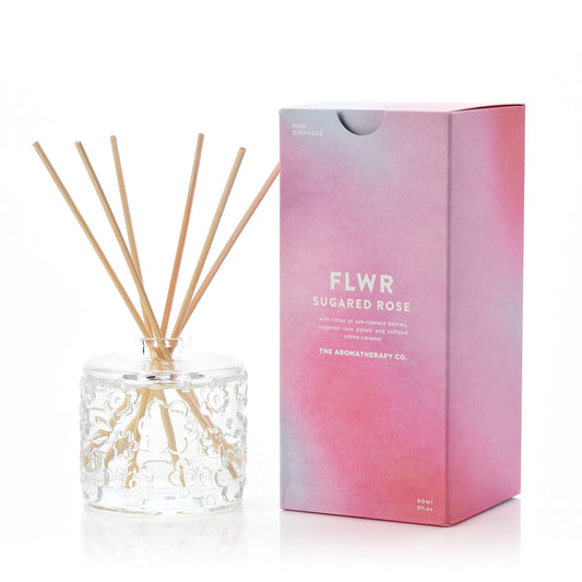 flwr diffuser sugared rose 90ml with glass flowered details