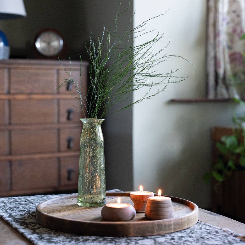 Tulle Acacia Wood Tea Light Holder | Grooved Wood Candle Holder
