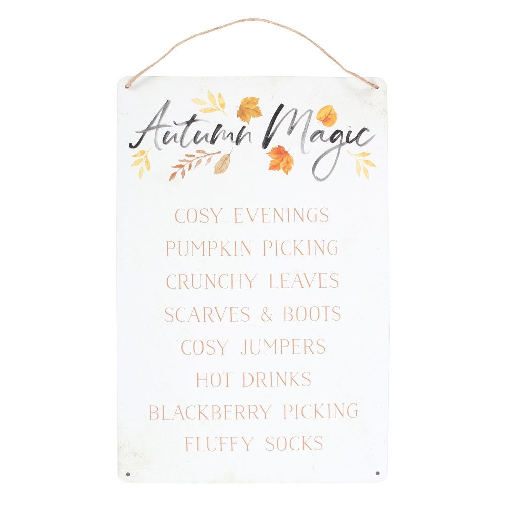 Autumn Magic metal sign plaque 30cm with featured cosy wording
