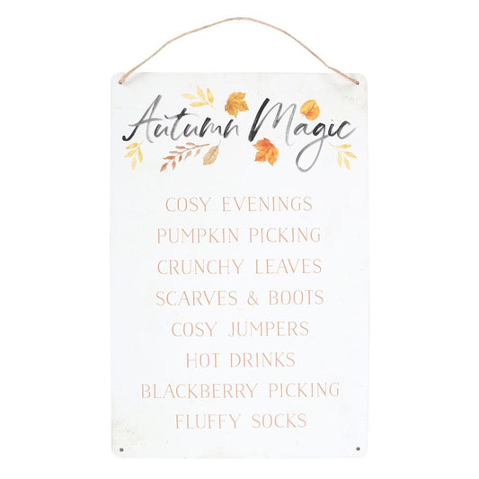 Autumn Magic metal sign plaque 30cm with featured cosy wording