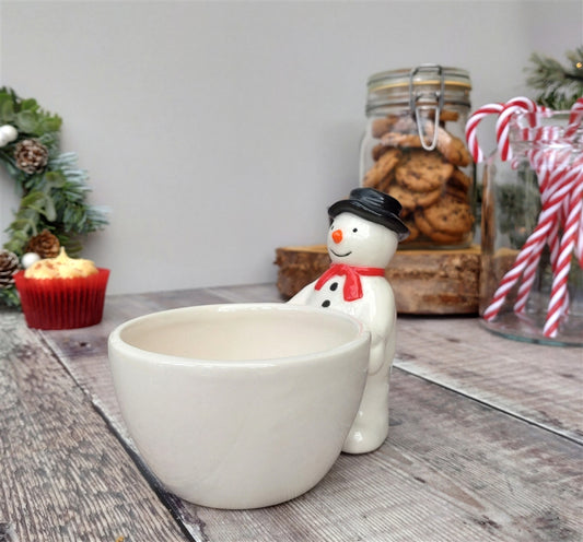 ceramic snowman snack bowl painted 13cm